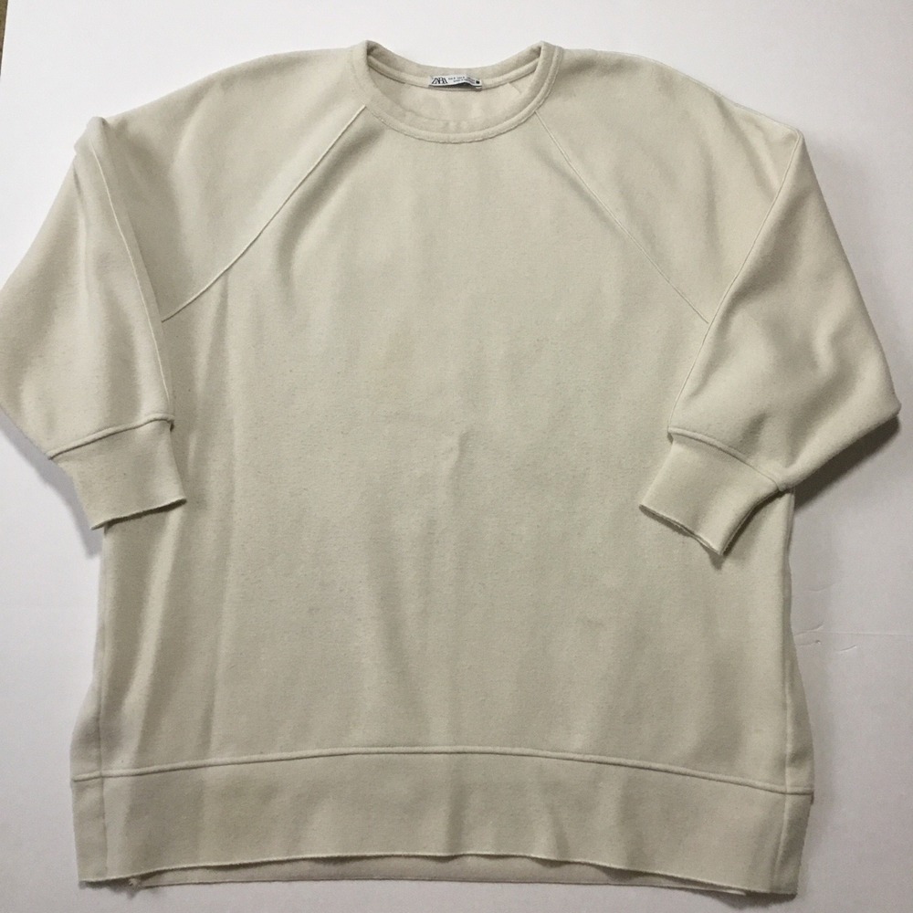 Zara Womens Size Small Off‎ White/Light Beige Oversized Sweatshirt